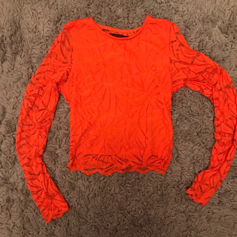 Orange lace crop top